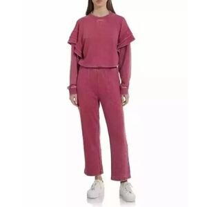 7 For All‎ Mankind Womens Crop Jogger Sweatpants Ruffled Pockets Fuchsia Sz XS